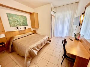卡斯特拉纳格罗泰Hotel La Vetta Europa的配有一张床和一张书桌的酒店客房
