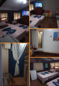 曼加拉蒂巴Pousada e restaurante Renascer的一张四张照片,酒店房间带床
