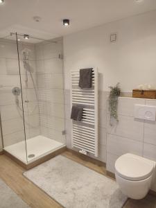 DietramszellMoarhof Ferienwohnung2的带淋浴和卫生间的浴室