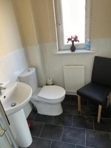 福尔柯克Double room with ensuite, tea & coffee, Falkirk, Scotland的浴室配有白色卫生间和盥洗盆。