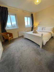 Knights TownGlor Na Farraige 15的卧室配有白色的床和椅子