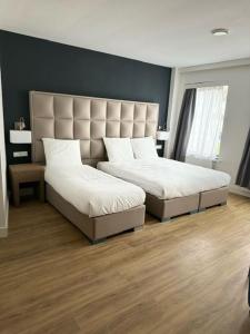霍夫多普MA Airport Hotel的一间带两张床和大床头的卧室