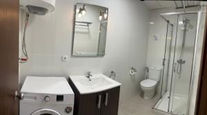 迈阿密普拉特亚Apartamentos Miradores的一间带水槽、卫生间和镜子的浴室
