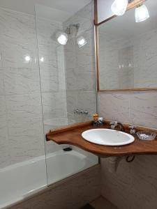 托尔胡因Hostería Rutalsur的浴室配有水槽、淋浴和浴缸。