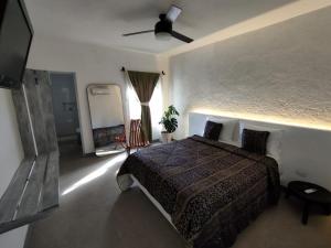 帕拉斯德拉富恩特Huerto Don Antonio的一间卧室配有一张床和吊扇