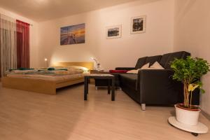 格拉茨Flataid Apartment Elisabethinergasse的客厅配有沙发和1张床