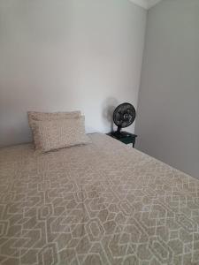 里贝朗普雷托Quarto para temporada的一间卧室配有一张带枕头的床