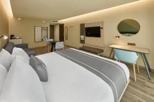 圣路易斯波托西City Express Plus by Marriott San Luis Potosi的酒店客房设有一张大床和一间客厅。