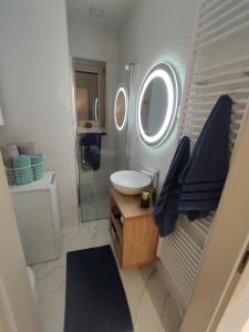 科普里夫尼察Apartman N&N的一间带水槽和镜子的浴室