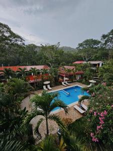 塔拉波托Villa Lu Amazon Ecolodge的享有带游泳池的度假村的空中景致