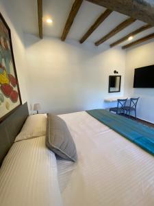 马萨特兰Hotel Tierra Marina Centro Historico的一张大床,位于一个配有电视的房间