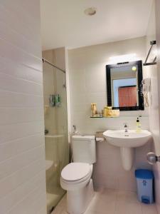 胡志明市Adventure Hotel的一间带卫生间和水槽的浴室