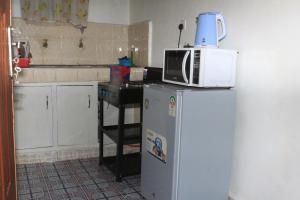 KiganjoChaka Homes的厨房配有冰箱上方的微波炉
