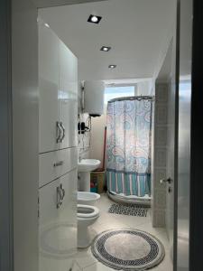 斯库台Temali Apartment的一间带卫生间和淋浴的浴室。
