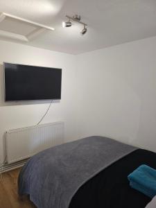 恩菲尔德tranquility的卧室配有一张床和壁挂式平面电视。
