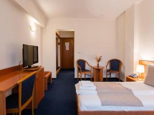 蒂米什瓦拉Hotel Excelsior的配有一张床和一台平面电视的酒店客房