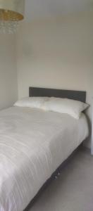 OltonSolihull Guest House 1的一张带黑色床头板和白色枕头的白色床