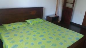AttidiyaLavania Villa的一张带绿色被子的床和两个枕头