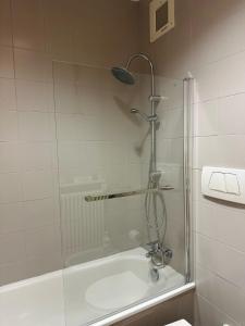 伊夫雷亚Eporedia 222的带淋浴和浴缸及淋浴喷头的浴室