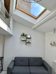 绍莱Charmant Duplex en Centre-ville Proche du Puy-du-fouu的带沙发和天窗的客厅