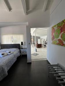 波多河丽Luxury Loft in Porto Heli !!!的一间卧室设有一张床和一间客厅。