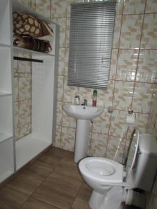贝拉贝拉BelaBela Guesthouse的一间带卫生间和水槽的浴室