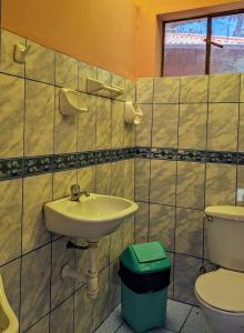 奥科苏尤Amantani sol Andino的一间带水槽和卫生间的浴室