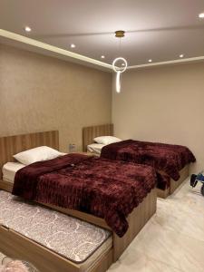 Al Ma‘şarahشقة فندقية فاخرة的一间卧室,配有两张床