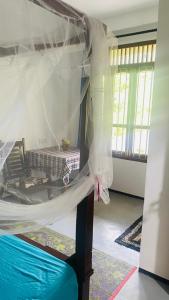 坦加拉Silence Paradise的一间卧室配有一张带蚊帐的床
