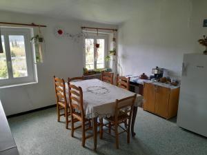 圣保罗德费努耶hOMe-Shanti Galamus的厨房配有桌椅和冰箱。