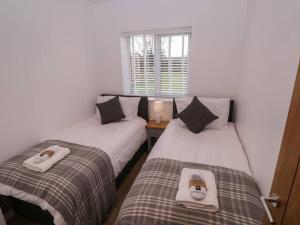 阿什伯恩Walnut Lodge的带窗户的客房内设有两张单人床。