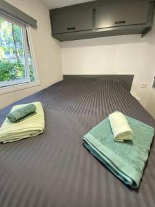 特鲁瓦蓬DeerN'Wood的一间卧室配有一张床,上面有两条毛巾