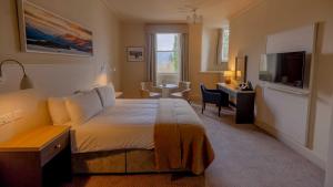 塔比特塔伯特酒店的一间卧室配有一张床、一张书桌和一台电视