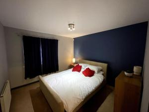 阿伯丁Aberdeen Beach 2 Bed Apartment的一间卧室配有一张带红色枕头的床