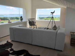 伦德Luxury house with breathtaking sea view of Mols的带沙发和窗户的客厅