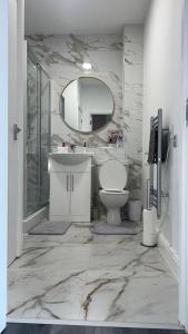 提普顿Beautiful 1-Bed Apartment in Tipton的浴室配有盥洗池、卫生间和镜子。