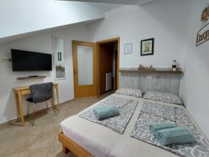 科托尔阿尼塔旅馆的一间卧室配有一张床、一张书桌和一台电视