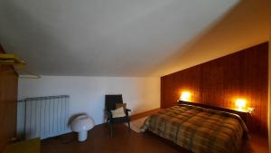 菲利内瓦尔达诺La Mansarda的卧室配有床、椅子和灯