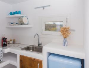 ProvatasSarantis Suites & Apartments的厨房配有水槽和位于柜台上的花瓶
