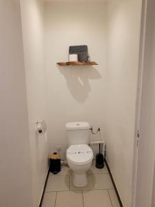 马罗尼河畔圣洛朗Hudace的一间带卫生间和墙上架子的浴室