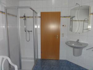 腓特烈罗达Ferienwohnung Walter - Friedrichroda的带淋浴和盥洗盆的浴室