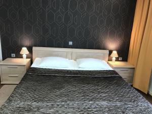 拉克韦雷文森贝格赫酒店的一间卧室配有一张带2个床头柜的大床