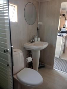 奥日什Siedlisko Kalimera的浴室配有白色卫生间和盥洗盆。