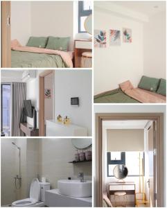 顺化Ly Homestay - Nera Garden Huế的浴室和卧室的照片拼在一起