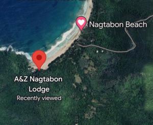 BacunganA&Z Nagtabon Lodge的带有红色标记的海滩地图