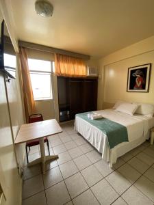 马瑙斯Plaza Prestige Hotel Manaus的一间卧室配有一张床和一张桌子