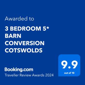 奇平诺顿3 BEDROOM 5* BARN CONVERSION COTSWOLDS的一个蓝色文本框,上面有被授予棕色的Barr易货车转换成本的单词