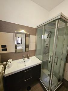 罗马ROME HOLIDAY QUIET AND CONFORTABLE APARTMENT的一间带水槽和淋浴的浴室