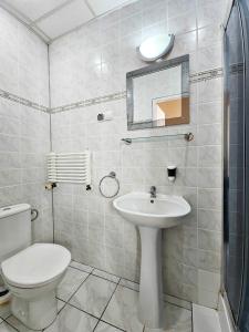 库多瓦-兹德鲁伊Willa Sanssouci的白色的浴室设有卫生间和水槽。