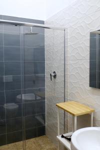 那不勒斯Palazzo Ferrara的浴室里设有玻璃门淋浴